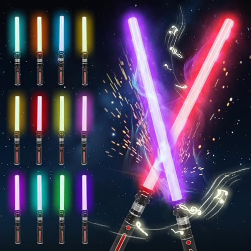 Mineup 2 Pezzi Spada Laser, 2 in 1 Spada Laser Giocattolo RGB 12 Colori, Spade Lase per Bambini per Bambini, Halloween, Combattente Galassia Natale