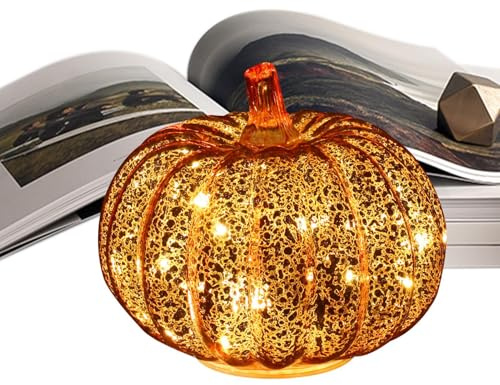 Luz de calabaza de con temporizador, calabazas de vidrio iluminadas, mesas a pilas, centros de mesa, decoraciones para fiestas de cumpleaños, bodas, hogar