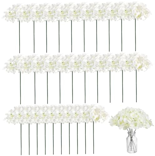 Gcroet 30pcs Fleurs artificielles d'hortensia Blanche, de 15 Pouces de Long des Fleurs d'hortensia Soie réaliste avec tiges pour centres Mariage, Maison, Jardin, décoration fête