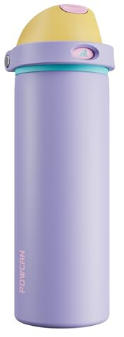 POWCAN 18 oz Insulated Water Bottle: 2-in-1 Push-Button Spout & Quick-Flip Straw, Leakproof, Cold 24Hrs, Fits Car Cup Holder, Metal Sports Water Bottle, Gift for Women, Girls, Daughter (Tangled Shine)