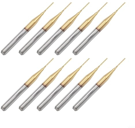 Besttoolifes 10 Stück 0,6 mm Hartmetall-Schaftfräser, Gravur-CNC-Fräser-Bits mit Beschichtung, 1 über 8 Schaft, PCB-Fräser für Leiterplatten, Metall, Kunststoff und Holzschnitzerei