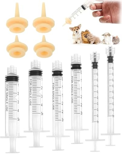 HUVZOR 6 Stück Haustier Fütterung Silikon Nippel, katzenmilch Aufzuchtflasche für undewelpen Kitten, mit Schnuller, Futterspritzen Kleintiere, für Welpen Katze oder andere Haustiere（1ml+3ml+5ml）