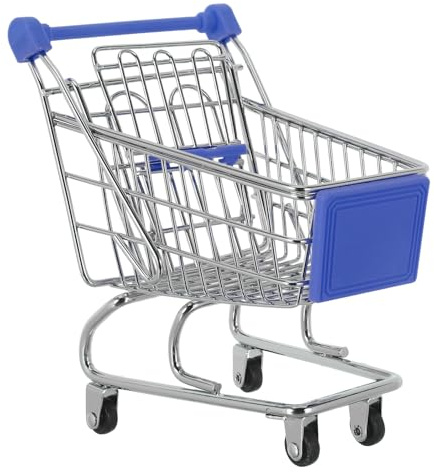 FIXOSHEE Metal Mini Shopping Cart for Smooth Rolling Wheels Pretend Play Grocery Trolley Handcart for Dollhouse Role Play and Desktop Organizer in