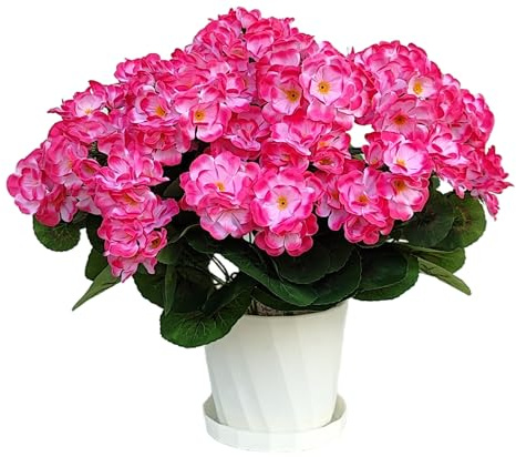 Jusdoja Künstliche Blumen wie Echt Geranien, Outdoor & Wetterfest, 4 Bündel | Rosa Seidenblumen für Draußen, Balkon, Garten & Balkonkasten.