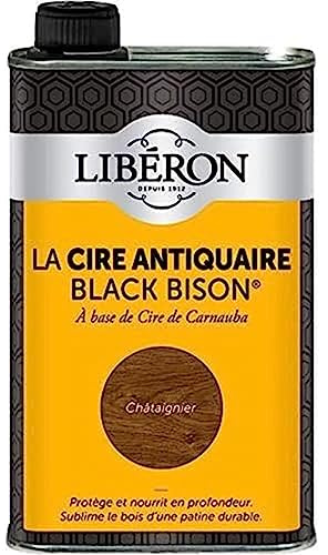 Libéron Cire Antiquaire Black Bison Liquide, Châtaignier, 0,5L | A base de cire de Carnauba, Protège et nourrit en profondeur, Sublime le bois d'une patine durable