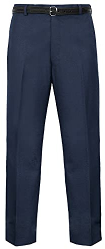 MyShoeStore Mens Formal Trousers Casual Business Office Work Home Belt Loops Smart Dress Pants Straight Leg Flat Front Everpress Pockets Waist (Navy Blue, 30/31)