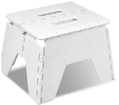 ASAB® Small Folding Step Stool Plastic Multi Purpose Slip Resistant Top Step Foldable Easy Storage Home Kitchen Max Load 150kg - 25 x 21 x 21cm - White