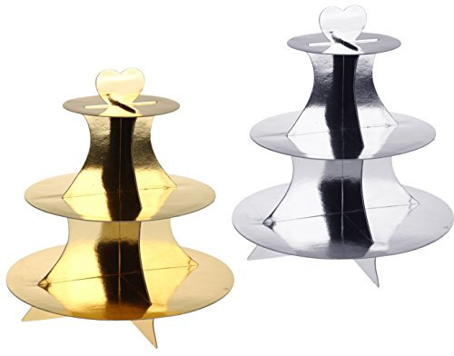 Unbekannt 2 Pezzi Cup Cake/Muffin, con 3 Ripiani, Alzata 3 Piani in Cartone in Oro e Argento Gold und Silber