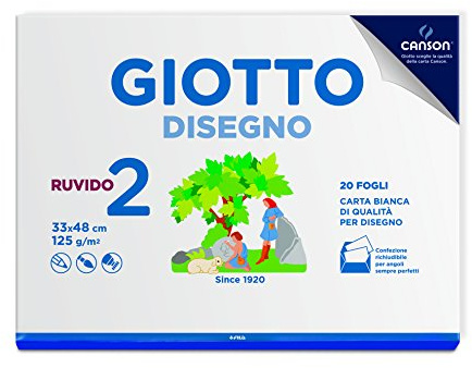 Giotto Disegno 2, Album da 12 fogli carta bianca per disegno scolastico, 33x48 cm, RUVIDO