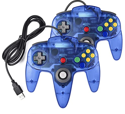 2 Pack N64 USB Controller, miadore USB Retro N64 Gamepad Joystick Raspberry Pi Controller for Windows PC MAC Linux (Clear Blue)