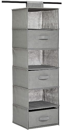 Amazon Basics Hängeaufbewahrung für den Schrank Wandschrank mit 3 entfernbaren Schubladen, 6 Regale, Grau, 17.5 cm D x 34.5 cm W x 31 cm H