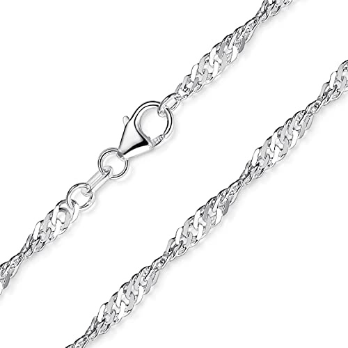 Feine Singapurkette 925 Silber Damen - Halskette 3mm flach K95 | Gedrehte Silberkette aus hautfreundlichem 925 Sterling Silber diamantiert in 40-70cm von MATERIA by Matthias Wagner