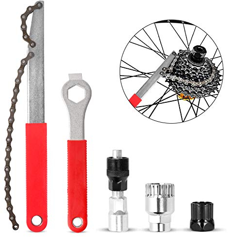 Odoland Bike Chain Removal Tool Kits Bicycle Repair Tool Kit include Bike Crank Extractor, Spanner, Bracket Remover, Bicycle Flywheel Chain Sprocket Remover Tool and Cassette Lockring Removal Tool