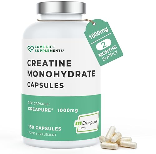 Creapure® Creatine Monohydrate Capsules (1 Gram per Capsule) | 150 Capsules (not Powder or Tablets) | 30-50 Servings | Love Life Supplements - 'Clean, Effective, High Quality'