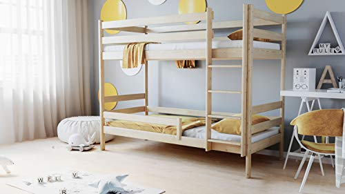 WFL GROUP Etagenbett 2 Kinder Kiefer 80x160 cm – Kinderbett Holz Bett Hochbett mit Rausfallschutz – Doppelbett für Jungen und Mädchen – Skandinavisches Design – Ohne Matratze