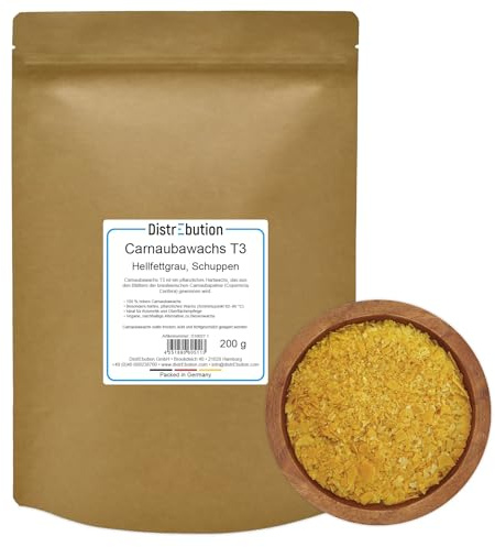200g Carnaubawachs Type 3 in Flocken, natürliches Pflanzenwachs für die Herstellung von Naturkosmetik, Pflegeprodukten, Kerzen und Polituren