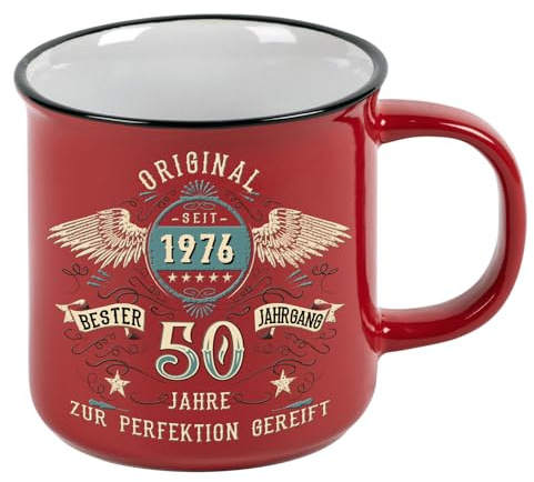 Kaffeetasse mit Reliefdruck als Geschenk zum 50. Geburtstag - bester Jahrgang 1976 - Vintage retro Style im Geschenkkarton