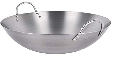 WRMIGN Padella Wok in acciaio inox non rivestito, grande professionale Wok con manico aiutante multiuso 34 60 cm padella 40 cm