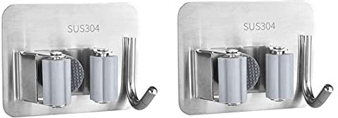 SyiXute 2 Stück Mop Halter,Besenhalterung Wand,Gerätehalter Edelstahl,Mop und Broom Holder Organizer,Besenhalter Selbstkleben mit Haken für zur Mopp Besen Organisation