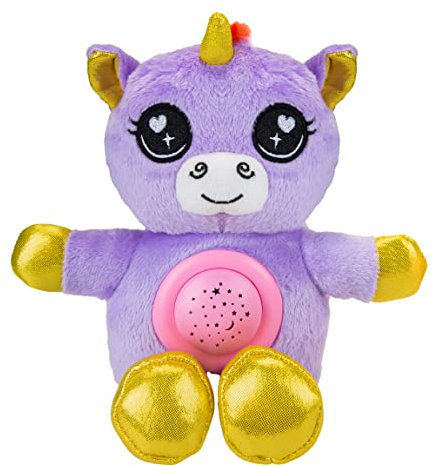 PMS VFM - Unicorn Plush Projector Night Light 9 - Super Soft Purple Fluffy Fabric Toy With Embroidered Details - Create A Starry Sky for Sleeping Children