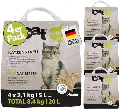 KAHU ECO 100% natürliches Katzenstreu • Klumpstreu • Naturstreu • Bio Holz Granulat Streu • 100% kompostierbar und biologisch abbaubar 8.4kg (20L)