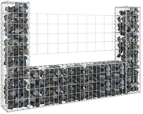WIFESE Gabionenkorb U Form mit 2 Säulen 140x20x100 cm Pflanzkasten Gabionen Hochbeet Gabionenwand Steinkorb Gabione Gabionensäule Gabionen Zaun Steingabionen Gabionenkörbe Eisen