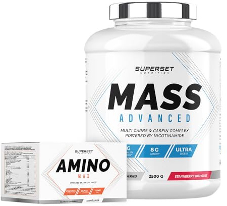 Superset Nutrition | Programme Prise de Masse Débutant - Mass Advanced 2,5kg Fraise Yogourt - Amino Max