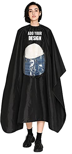 TopTie Custom Print Satin Salon Client Cape Hair Cutting Apron low water permeability Hairdressing Gown with Window-Black