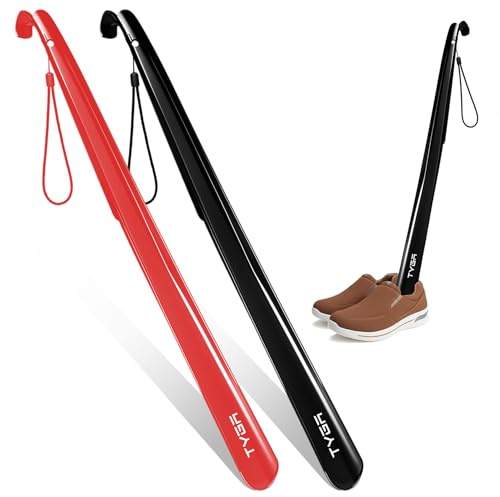 TYGA STORE Shoe Horn Extra Long Handled 23 inches, 58cm, Comfortable, Elongated Footwear Fitter (For Men & Women) (Black, 1, Red, 1)