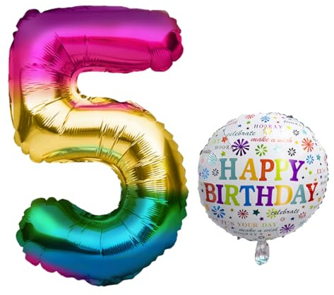 Luftballon 5. Geburtstag • XXL Riesen Folienballon SET • 101cm + 45 cm Ballon + 5M Deko Band • Folienballon 5 • Helium geeignet • Wiederverwendbar • Geburtstagsdeko Jungen Mädchen Ballon Zahl Ballon 5