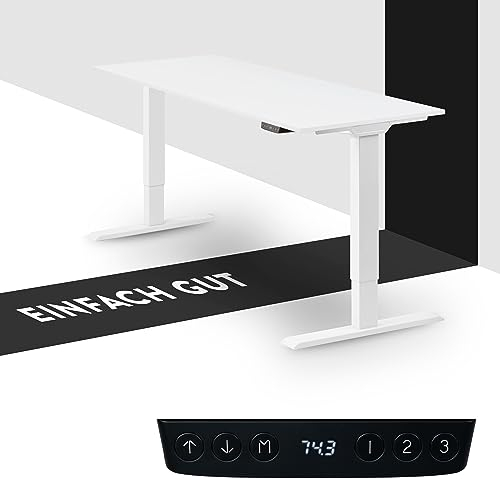 boho office® Höhenverstellbarer Schreibtisch 130 x 60 cm - Elektrisch stufenlos, 2 Motoren, 2-Fach Teleskop, Kollisionsschutz, USB-Anschlüsse - Homedesk Eco Weiß inkl. Tischplatte in Weiß
