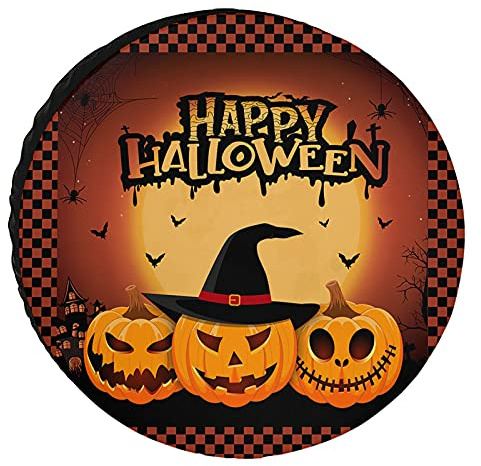 Cubierta de llanta de Repuesto de 15 Pulgadas Calabaza de Halloween Murciélago de árbol Muerto Protector de Rueda de llanta Universal Naranja Negro Cubiertas de Llantas Impermeables/a Prueba de polv