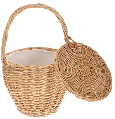 BESTonZON 1pezzi Borsa Secchiello Rattan Intrecciato Borsa Da Spiaggia Elegante e Portatile Per Perfetta Per Viaggi e Occasioni Speciali Colore Casuale