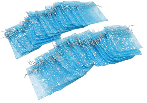 50 Stück 4,5x3,3 Zoll Organzabeutel Schmuckbeutel Organzasäckchen Hübsche Stern Muster Organza Beutel Transparente Schmucksäckchen Hochzeit Party Weihnachten Geschenk Taschen(Hellblau)