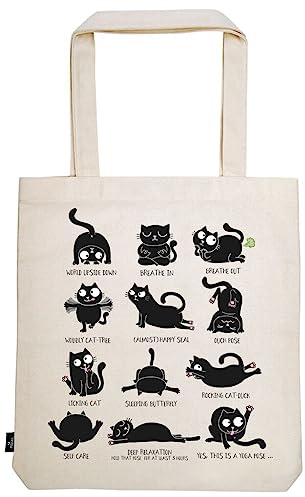 Ed, the Cat Baumwollshopper, Stofftasche aus 100% Baumwolle, mit Katzenmotiv, Shopper mit Standboden für Einkäufe, Büro oder Uni, 39 x 42 cm
