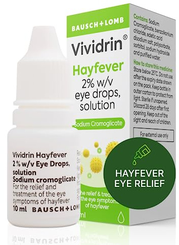 Vividrin Hayfever Eye Drops for Hayfever Relief, 10 ml | Bausch + Lomb, Sodium Cromoglicate, Hayfever Relief for Itchy, Watery, Red, Sore & Puffy Eyes, Suitable for Adults & Kids 6+