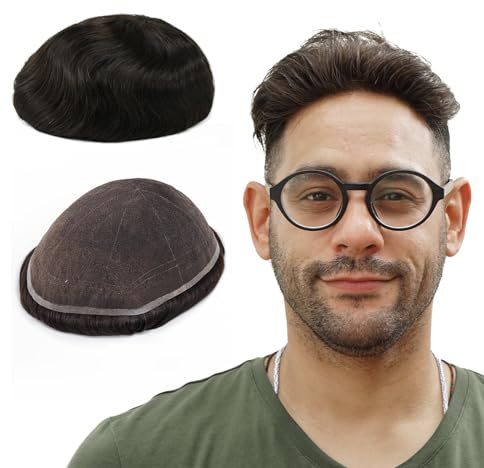 Lordhair Echthaar Toupet für Männer, 100% Echthaar Toupet Herren,Schweizer Spitzenhaarteil(Dünnes bis Mitteldichtes,Dunkelbraun 2#)