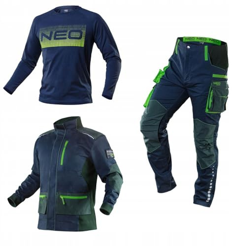 NEO TOOLS Herren Premium Arbeitshose oder Set mit Jacke Gr. XS-3XL | 3% Elasthan, Modisches Design, Knieschutztaschen und mit Cordura verstärkt