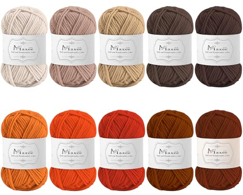 Maxee Häkelgarn 500g (50g*10 Farbe), Acryl Wolle Zum Stricken, Garn zum Häkeln und Stricken, Hand Knitting Yarn Set, Handstrickgarn Baumwollgarn für Häkeln, Wolle zum Stricken und Kunsthandwerk