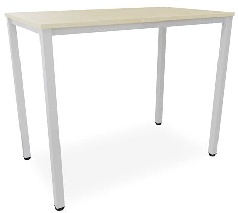 Stehtisch Büro-Besprechungstisch Metallgestell grau, Beine quadratisch, Steh-Arbeitstisch Gesamthöhe 112,5 cm, Pausentisch Empfangstisch hauseigene Fertigung, Workstation (Ahorn, 140 x 80 cm)