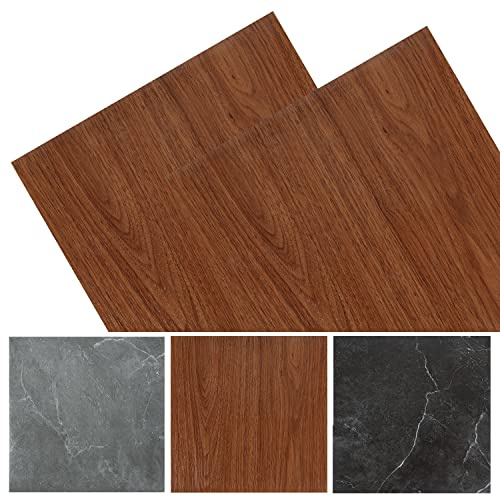 Fiqops 30x30cm ca. 3 m² 33 Fliesen PVC Bodenbelag Selbstklebend Vinylboden Rutschfest Wasserfest Bodenfliesen Laminat Dielen Vinyl-Fliesen für Fußbodenheizung Holzfarbe Holzmaserung