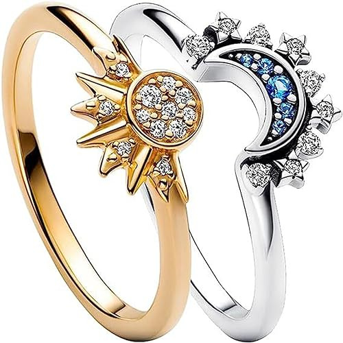 BBLING Pair of Celestial Sun and Moon Ring Set, Friendship Promise Matching Rings, Anniversary Birthday Gifts for Women (10, A)