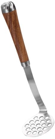 OUNONA Potato Masher Kitchen Tool Stainless Steel Rosewood Handle Manual Food Masher for Potatoes Fruits Vegetables Suitable for Household Cooking