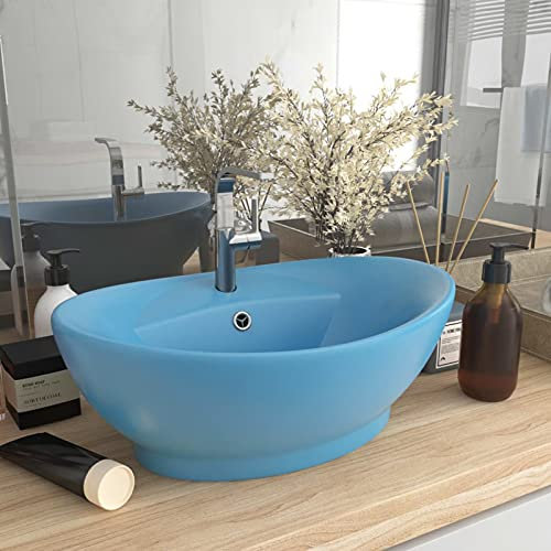 Lavabo di lusso con troppopieno in ceramica azzurro 58,5x39 cm, CIADAZ Lavandino, Lavandino Bagno, Lavatoio Casa De Banho, Mobile Lavabo sopra piano