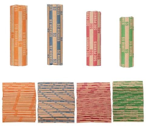Confezione da 110 rotoli piatti per monete per tutte le monete, tra cui 30 involucri per quarto, 30 involucri penny, 25 involucri per centesimi, 25 involucri in nichel.