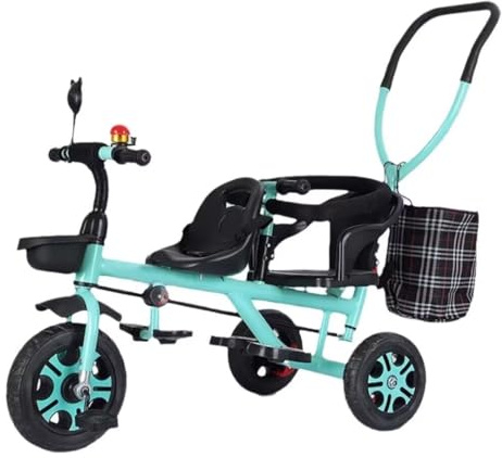 iumLeap Toddler Stroller with Parent pushrod,Kids Trolley for Age 2-5,Dual Seats Tricycle for Twins,Kids trikes,Rear seat with armrest and guardrail,Front seat with Belt (Green)