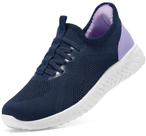 STQ Baskets Femme Chaussures de Sport Respirant Sneakers Lacet Confort Enfiler Legere Mode et Marche Femmes Tennis Jogging Slip on Basquette Fitness Travail Course Outdoor Running Bleu Marine EU 38