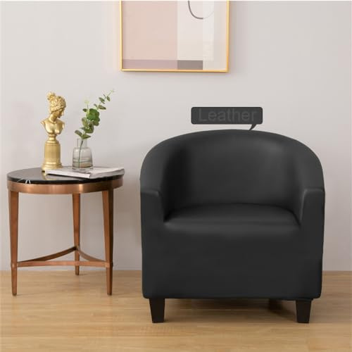 FANSU Leder Sesselschoner mit Armlehne Sesselbezug Stretch Sofabezug Husse Wasserdicht Sesselüberwurf Tub Chairs Sesselhussen für Clubsessel Loungesessel Cocktailsessel (Schwarz)