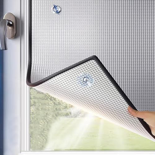 kufu01 Reflektierende Fensterfolie,Uv Schutz Sichtschutzfolie Wärmeschutzfolie,Fensterfolie Blickdicht,Balkon Sonnenschutz Folie,Schwarzer Rahmen,mit Saugnapf,Rückstandslose (90x110cm/35 x43)