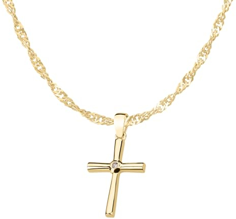 Ardeo Aurum Damen Schmuck-Set aus 333 Gold Gelbgold Kreuz Anhänger Singapurkette Länge 45 cm